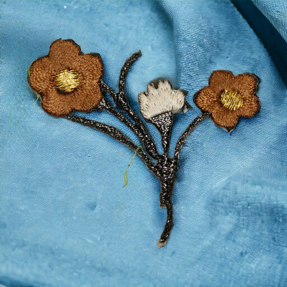 Unbranded Other - Spring Flower Bouquet Embroidery Iron On Patch Brown Handmade